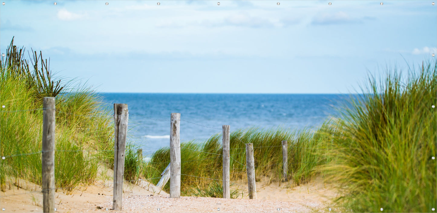 Outdoor Bild Banner Außen Gartenposter wetterfest 370x180 Gras Meer Weg Dünen