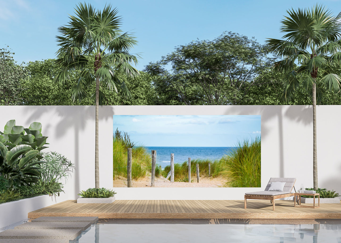 Outdoor Bild Banner Außen Gartenposter wetterfest 370x180 Gras Meer Weg Dünen