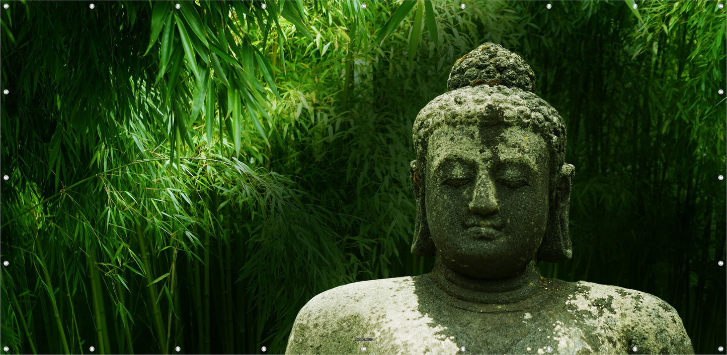 Outdoor Bild Banner Außen Gartenposter wetterfest 370x180 cm Buddha Bambus Garten