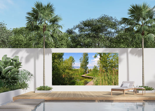 Outdoor Bild Banner Außen Gartenposter wetterfest 370x180 cm Steg See Landschaft