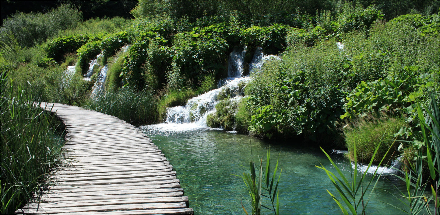 Outdoor Bild Banner Außen Gartenposter wetterfest 370x180  Wasserfall Landschaft Natur