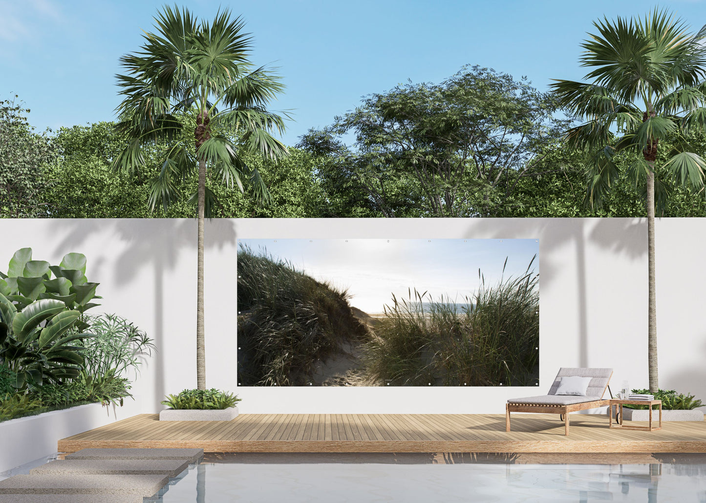 Outdoor Bild Banner Außen Gartenposter wetterfest 370x180 Landschaft Meer Gräser