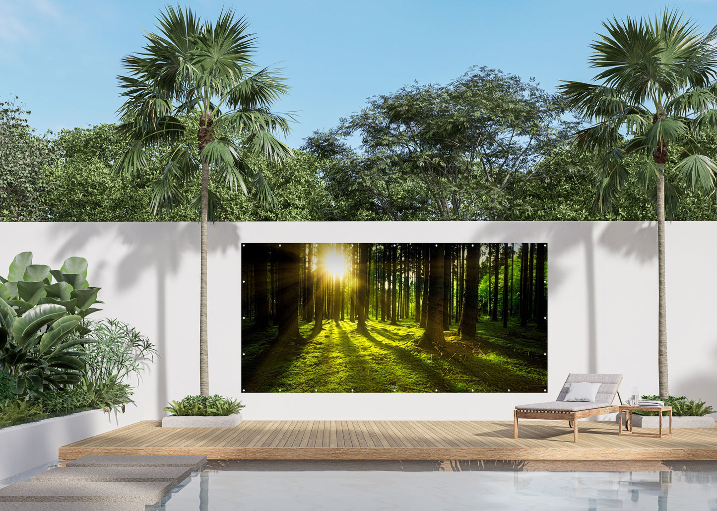 Outdoor Bild Banner Außen Gartenposter wetterfest 370x180 Sonne Wald Natur
