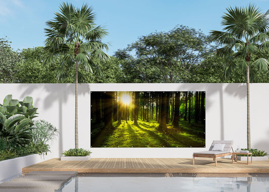 Outdoor Bild Banner Außen Gartenposter wetterfest 370x180 cm Sonne Wald Natur