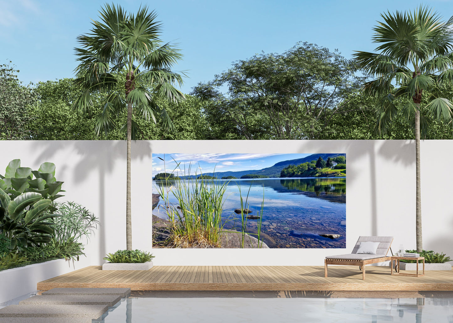 Outdoor Bild Banner Außen Gartenposter wetterfest 370x180 cm See Ufer Landschaft
