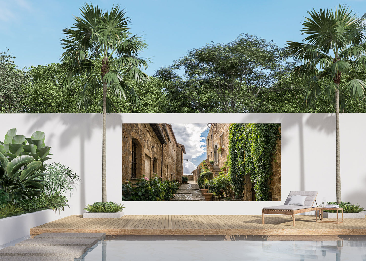 Outdoor Bild Banner Außen Gartenposter wetterfest 370x180cm Mediterran Gasse