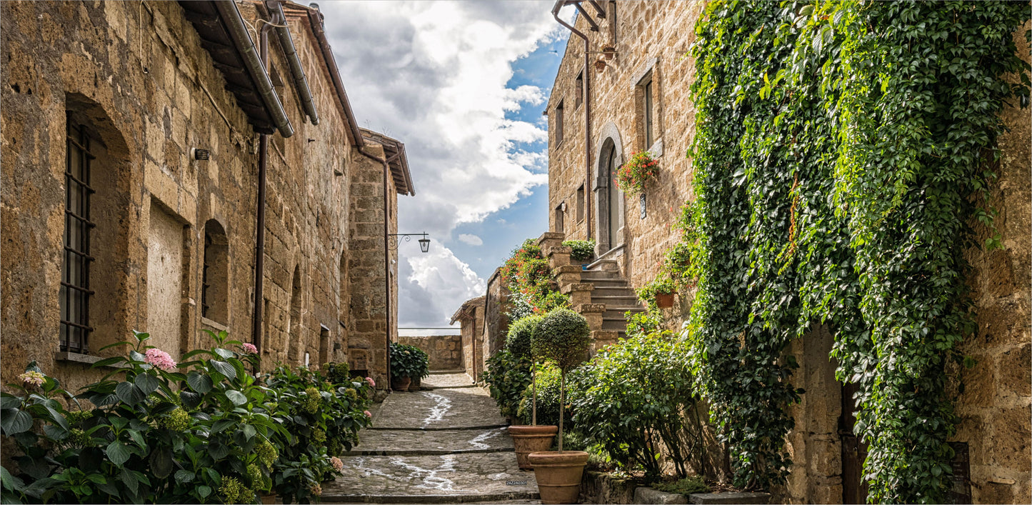 Outdoor Bild Banner Außen Gartenposter wetterfest 370x180cm Mediterran Gasse
