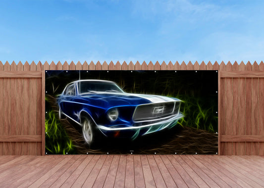 OUTDOOR BILD BANNER GARTENPOSTER WETTERFEST 370x180 AUTO OLDTIMER MUSTANG