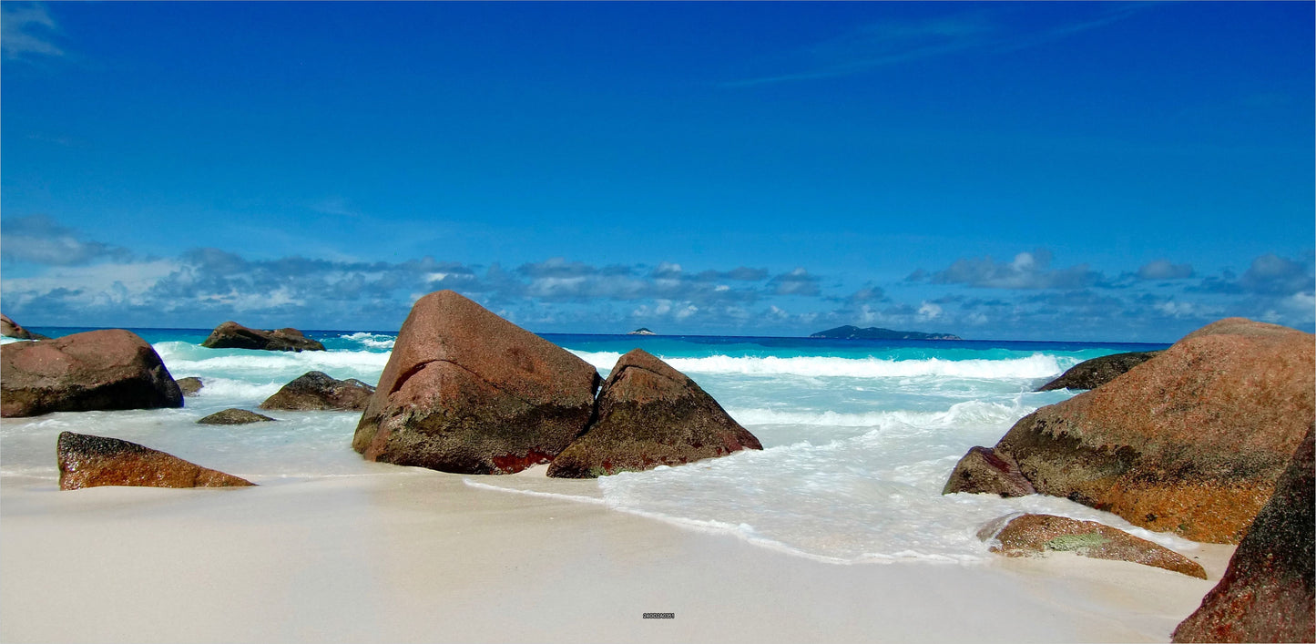 Outdoor Bild Banner Außen Gartenposter wetterfest 370x180 cm Meer Strand Fels