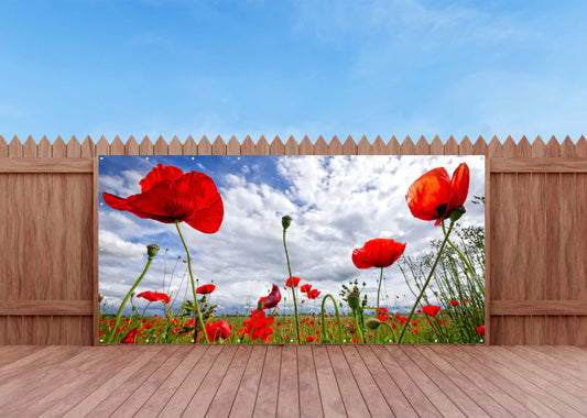 Outdoor Bild Banner Außen Gartenposter wetterfest 370x180 cm Mohnblumenwiese