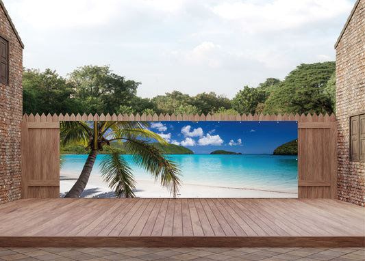 Outdoor Bild Banner Außen Gartenposter wetterfest 560x180 Palme Strand Meer