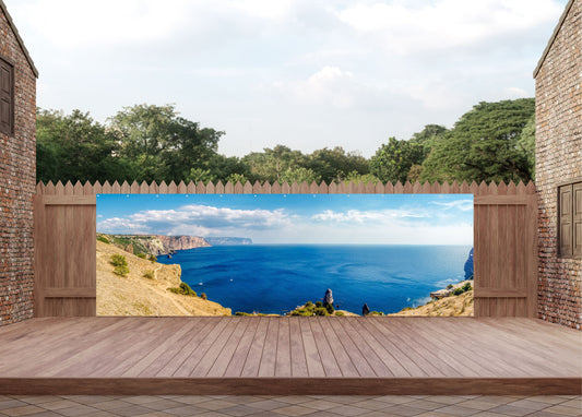 Outdoor Bild Banner Außen Gartenposter wetterfest 560x180 Berg Aussicht Meer
