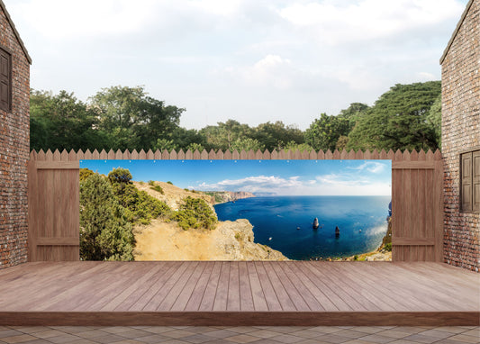 Outdoor Bild Banner Außen Gartenposter wetterfest 560x180 Felsenküste Aussicht
