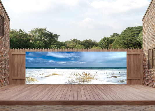 Outdoor Bild Banner Außen Gartenposter wetterfest 560x180 Sandstrand Meer Himmel