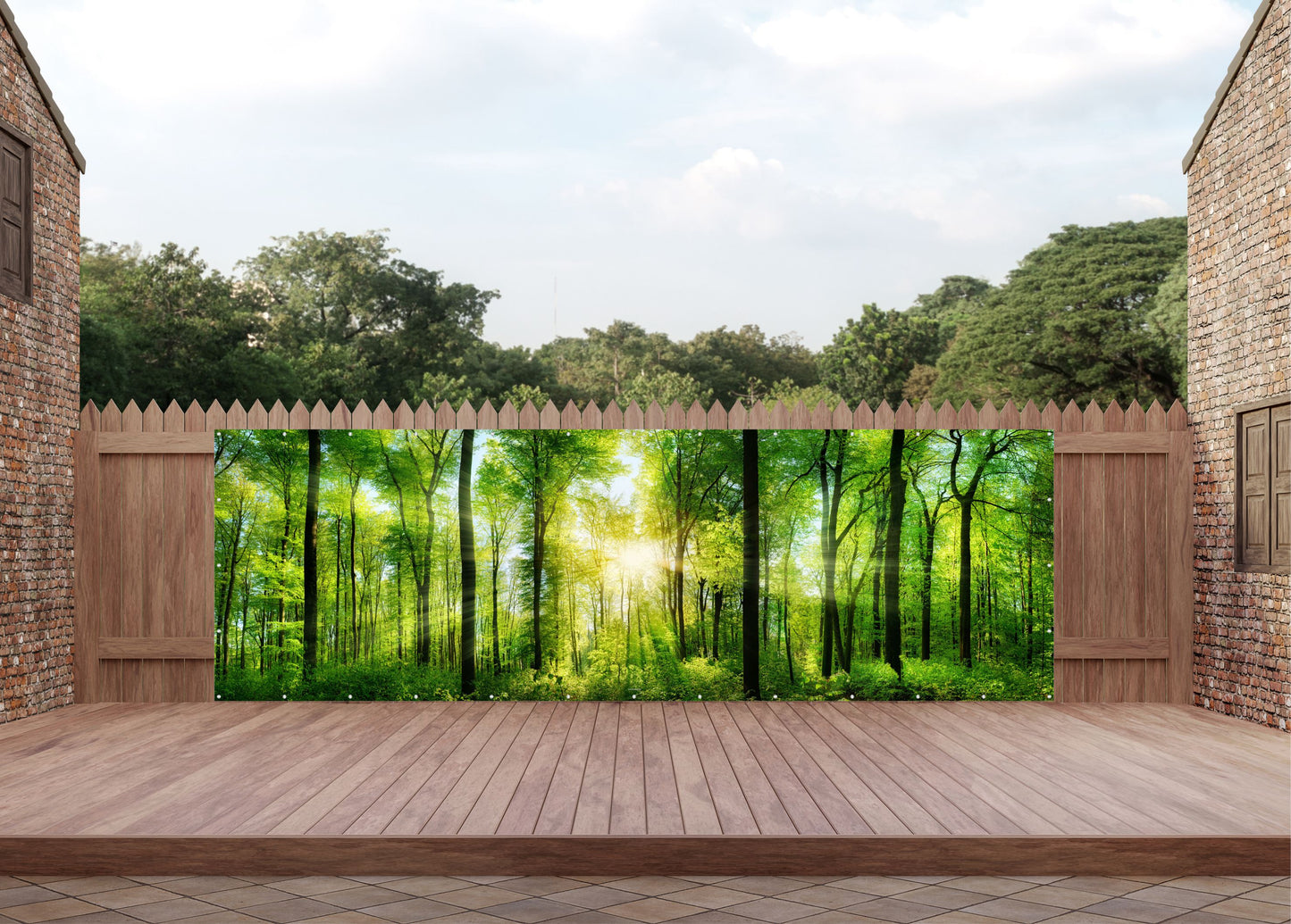 Outdoor Bild Banner Außen Gartenposter wetterfest 560x180cm Wald Sonne Natur