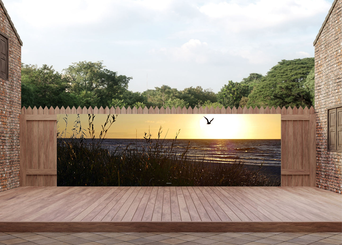 Outdoor Bild Banner Außen Gartenposter wetterfest 560x180cm Abend Landschaft Meer