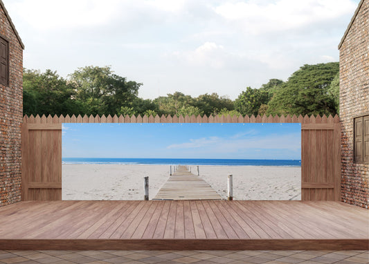 Outdoor Bild Banner Außen Gartenposter wetterfest 560x180 Holzpfad Meer Strand