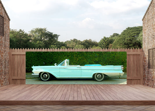 OUTDOOR BILD BANNER GARTENPOSTER ZWETTERFEST 560x180 AUTO US CAR RETRO