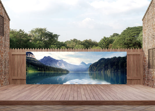 Outdoor Bild Banner Außen Gartenposter wetterfest 560x180 See Berge Natur