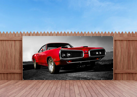 OUTDOOR BILD BANNER GARTENPOSTER WETTERFEST 370x180 AUTO US CAR ROT