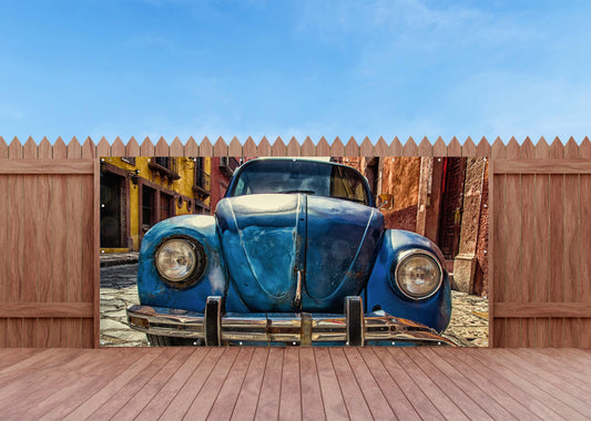 OUTDOOR BILD BANNER GARTENPOSTER WETTERFEST 370x180 AUTO VW KÄFER OLDTIMER