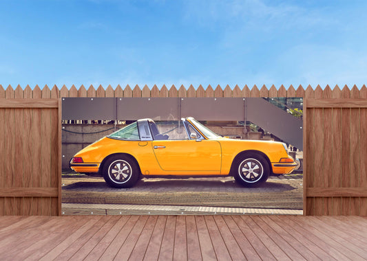 OUTDOOR BILD BANNER GARTENPOSTER WETTERFEST 370x180 AUTO PORSCHE RETRO OLDTIMER