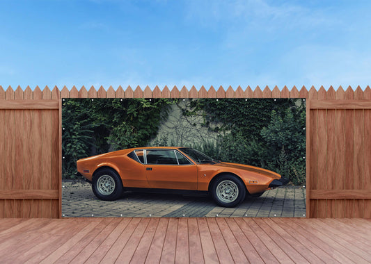 OUTDOOR BILD BANNER GARTENPOSTER WETTERFEST 370x180 AUTO SPORTWAGEN RETRO