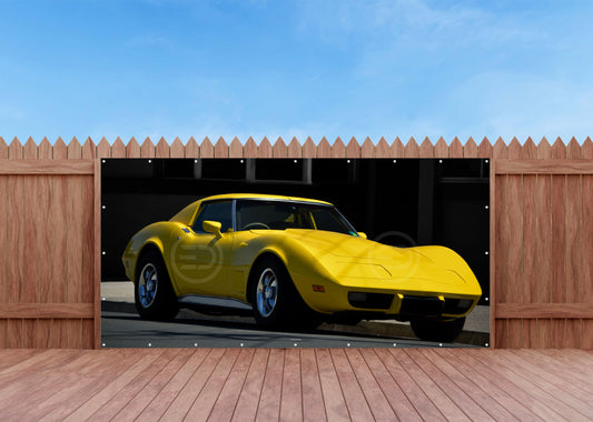 OUTDOOR BILD BANNER GARTENPOSTER WETTERFEST 370x180 AUTO OLDTIMER CORVETTE