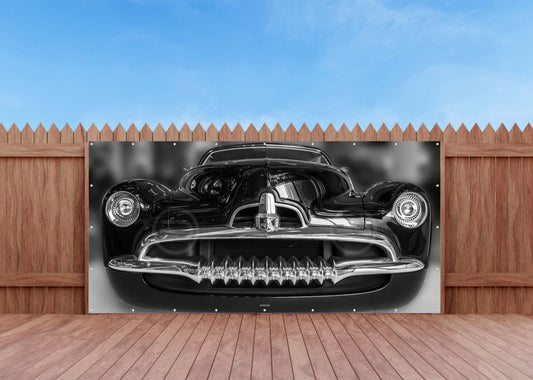 OUTDOOR BILD BANNER GARTENPOSTER WETTERFEST 370x180 AUTO US OLDTIMER FRONT