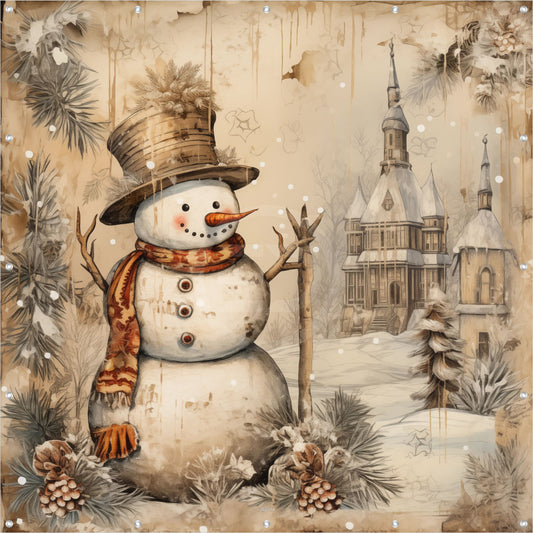 Outdoor Bild Banner Außen Gartenposter wetterfest 180x180 Schneemann Vintage 4