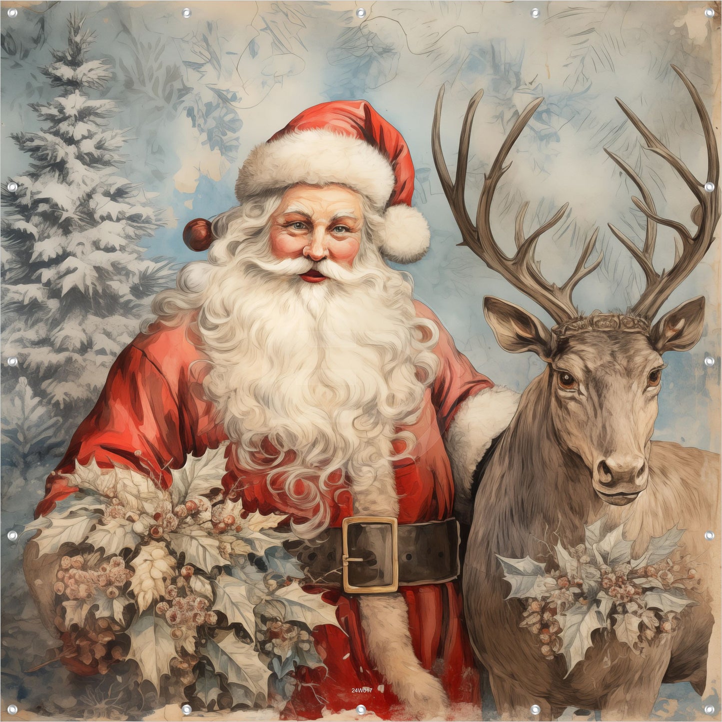 Outdoor Bild Banner Außen Gartenposter wetterfest 180x180 Weihnachtsmann Vintage 7