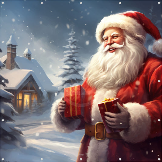 Outdoor Bild Banner Außen Gartenposter wetterfest 180x180 Weihnachtsmann Geschenke