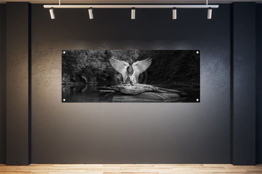 WANDBILD POSTER BILDER XXL 160x60 FANTASIE FRAU ENGEL FELSEN S/W INNEN AUSSEN