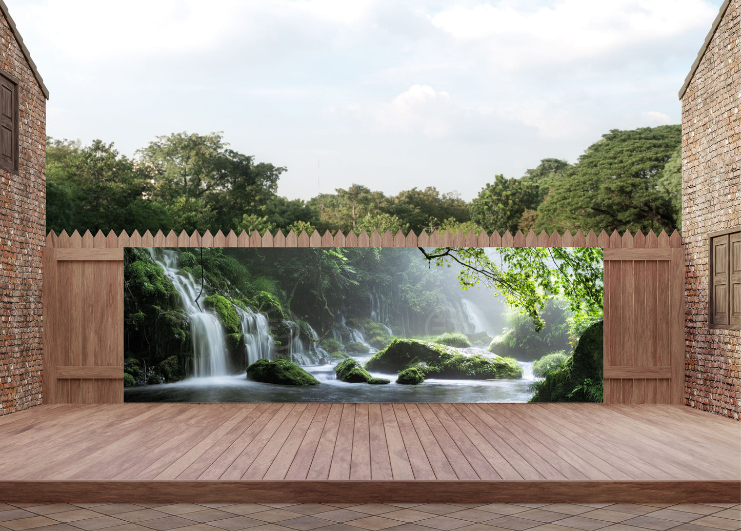 Outdoor Bild Banner Draußen Gartenposter wetterfest 560x180 Wasserfall Wald Natur
