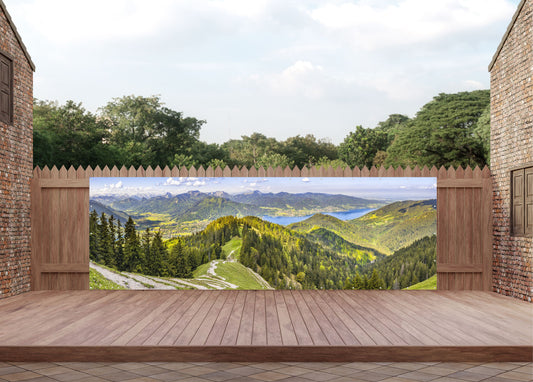 Outdoor Bild Banner Außen Gartenposter wetterfest 560x180 Aussicht Landschaft Berge