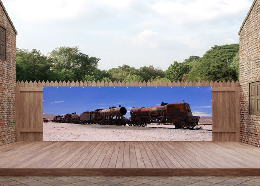 Outdoor Bild Banner Außen Gartenposter wetterfest 560x180 Eisenbahn Alt Natur