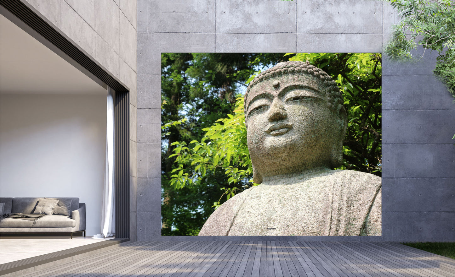 Outdoor Bild Banner Außen Gartenposter wetterfest XXL 300x250 Buddha Stein Natur