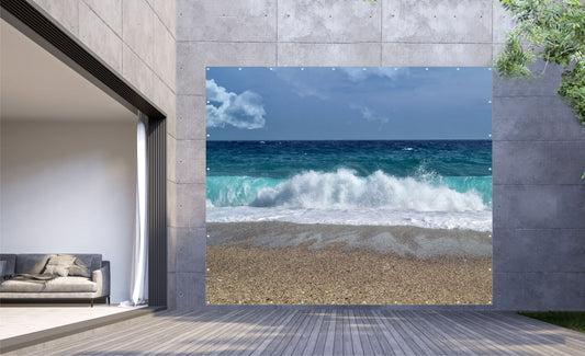 Outdoor Bild Banner Gartenposter Außen wetterfest XXL 300x250 Strand Wellen Meer