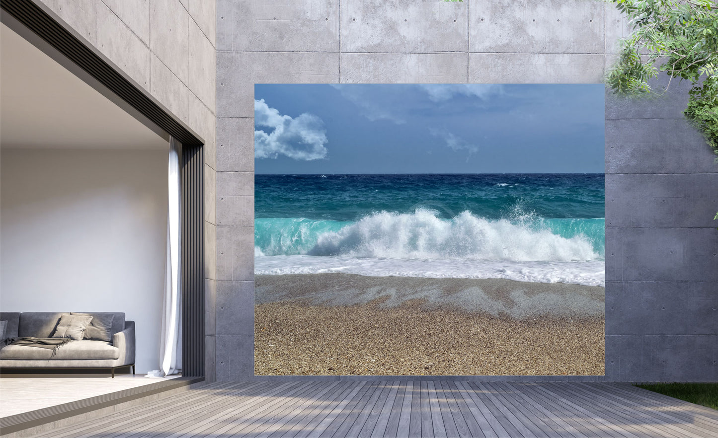 Outdoor Bild Banner Gartenposter Außen wetterfest XXL 300x250 Strand Wellen Meer