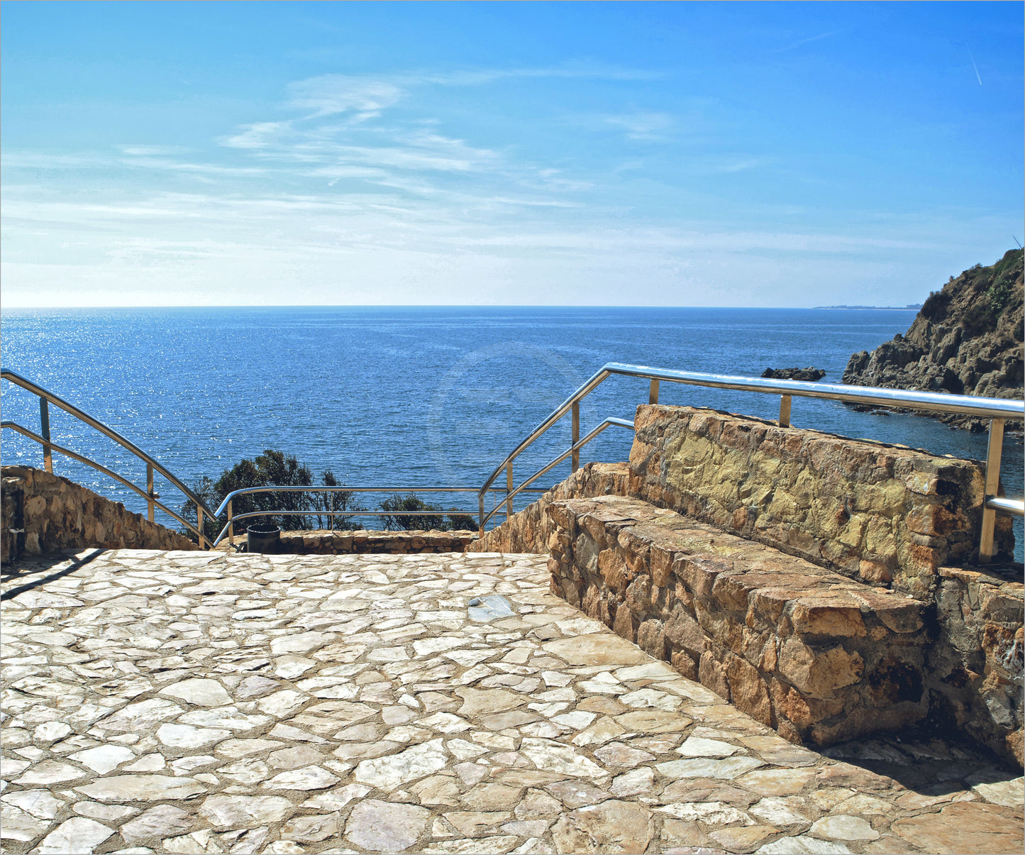 Outdoor Bild Banner Gartenposter Außen wetterfest XXL 300x250 Treppe Aussicht Meer