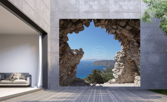 Outdoor Bild Banner Gartenposter Außen wetterfest XXL 300x250 Landschaft Fels Meer