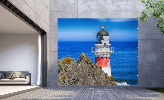 Outdoor Bild Banner Gartenposter Außen wetterfest XXL 300x250 Leuchtturm Küste Meer