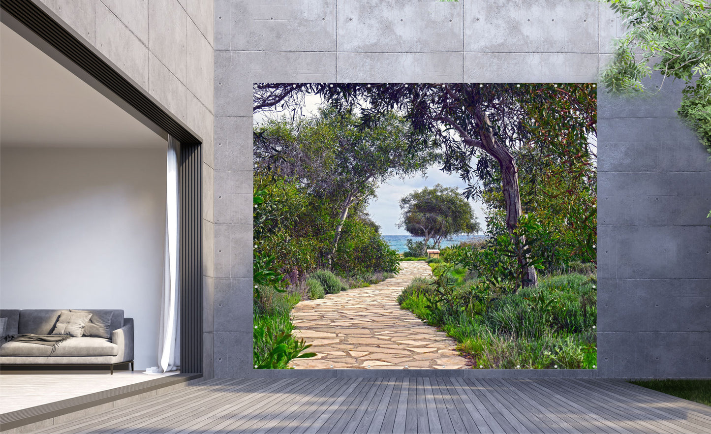 Outdoor Bild Banner Gartenposter Außen wetterfest XXL 300x250 Natur Weg Meer
