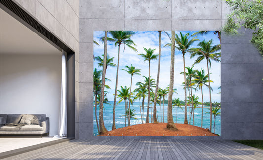 Outdoor Bild Banner Gartenposter Außen wetterfest XXL 300x250 Insel Palmen Meer