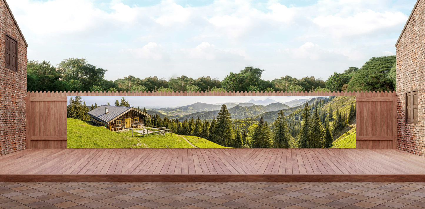 OUTDOOR BANNER GARTENPOSTER WETTERFEST XXL 1000x180 NATUR LANDSCHAFT BERGE
