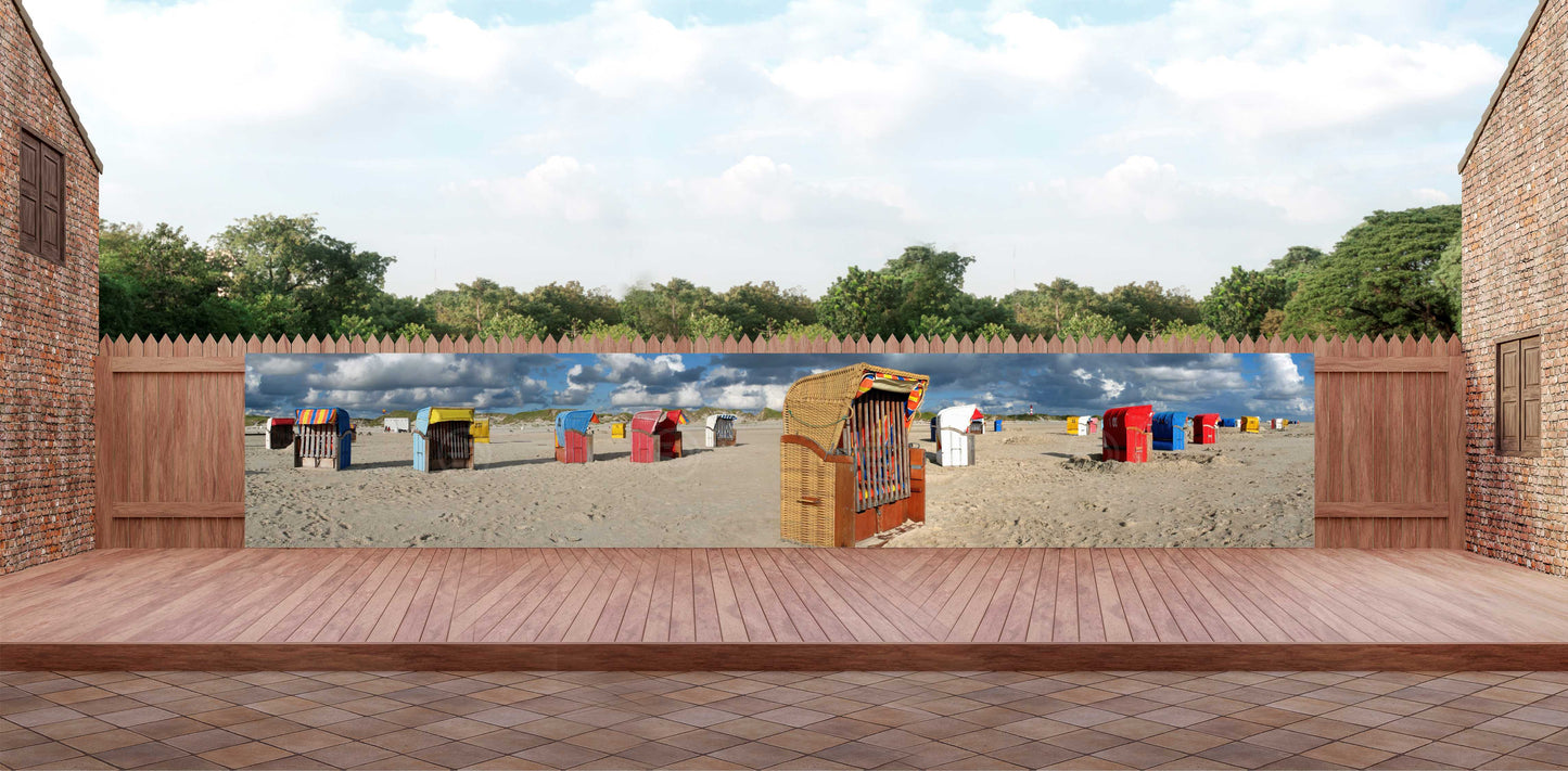 OUTDOOR BANNER GARTENPOSTER WETTERFEST XXL 1000x180 NATUR STRANDKÖRBE