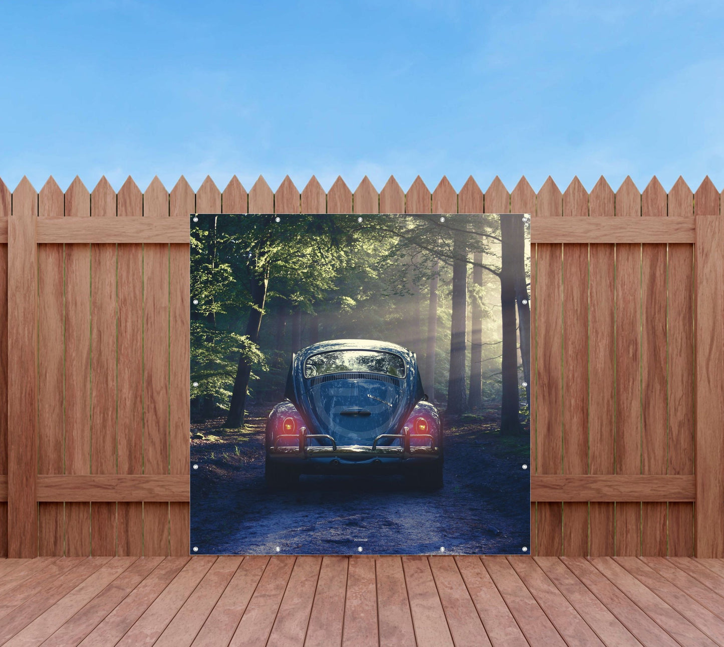OUTDOOR BILD BANNER GARTENPOSTER AUSSEN WETTERFEST 180x180 AUTO VW KÄFER HECK