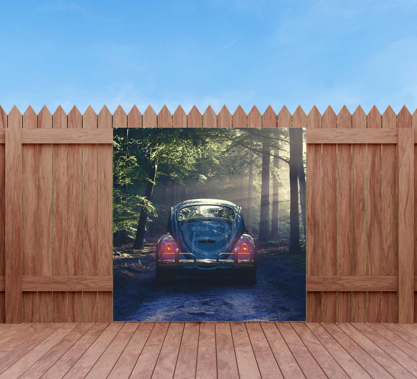 OUTDOOR BILD BANNER GARTENPOSTER AUSSEN WETTERFEST 180x180 AUTO VW KÄFER HECK