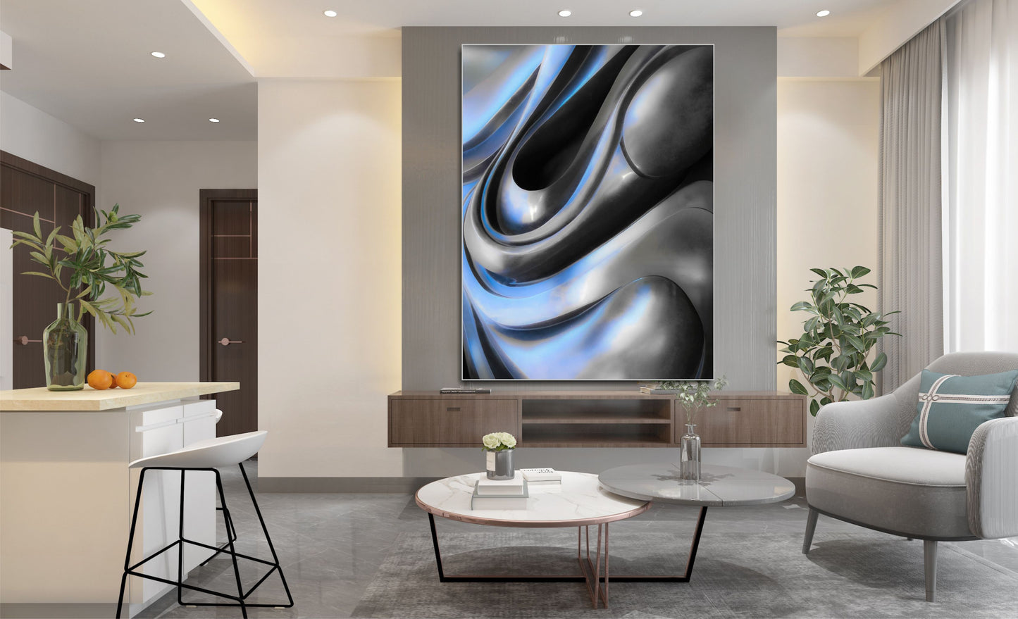 WANDBILD MIT RAHMEN 150x200 ABSTRAKT BILDER XXL WOHNZIMMER METALLISCH GEWELLT