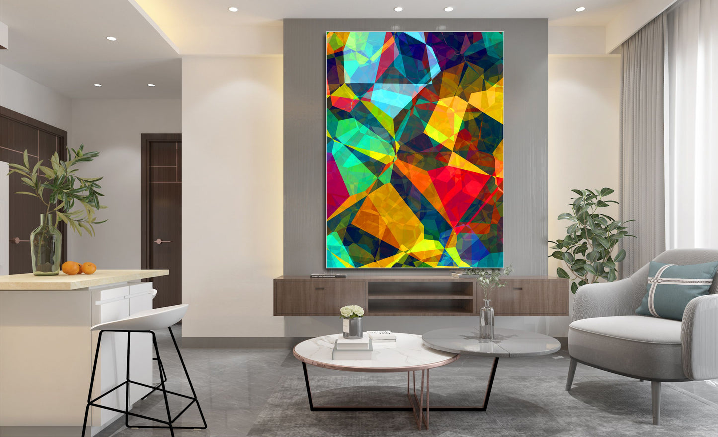 WANDBILD MIT RAHMEN 150x200 ABSTRAKT BILDER XXL WOHNZIMMER KUNST MOSAIK BUNT